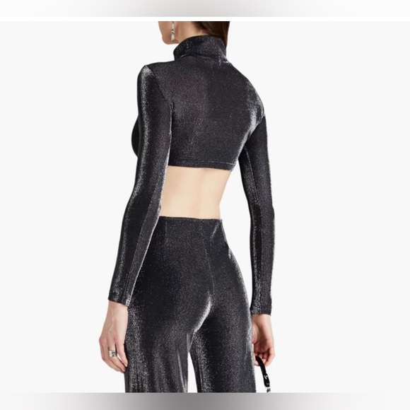 ROTATE BIRGER CHRISTENSEN cropped metallic stretch-jersey turtleneck top - Picture 2 of 6